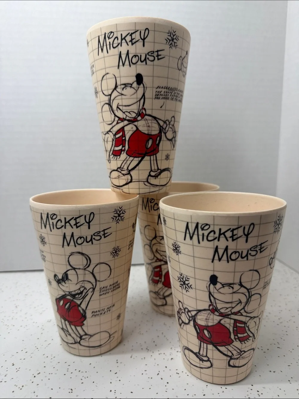 Disney Mickey Mouse Sketchbook Cups in Cream and Red - Set of 4